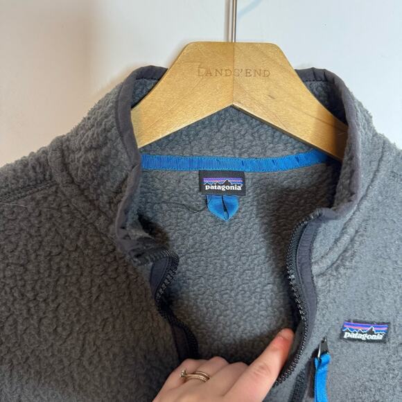 Patagonia Boys Retro Pile 1/4 Zip Gray Fleece Pullover Sweatshirt Size Large - Picture 4 of 8